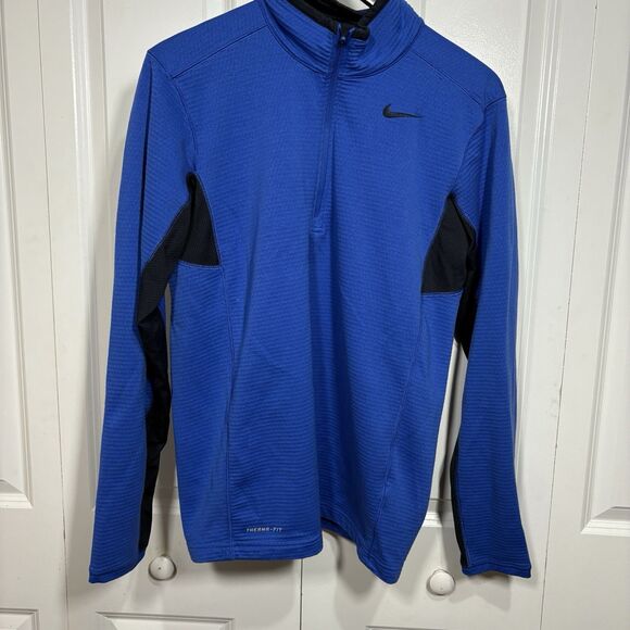 Nike Therma-Fit 1/4 Zip Pullover Mens S Blue Black Athletic Training Warm - Picture 1 of 10
